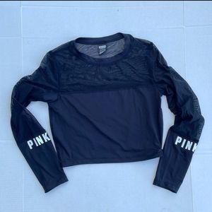 Victoria's Secret PINK black long sleeve cropped mesh top